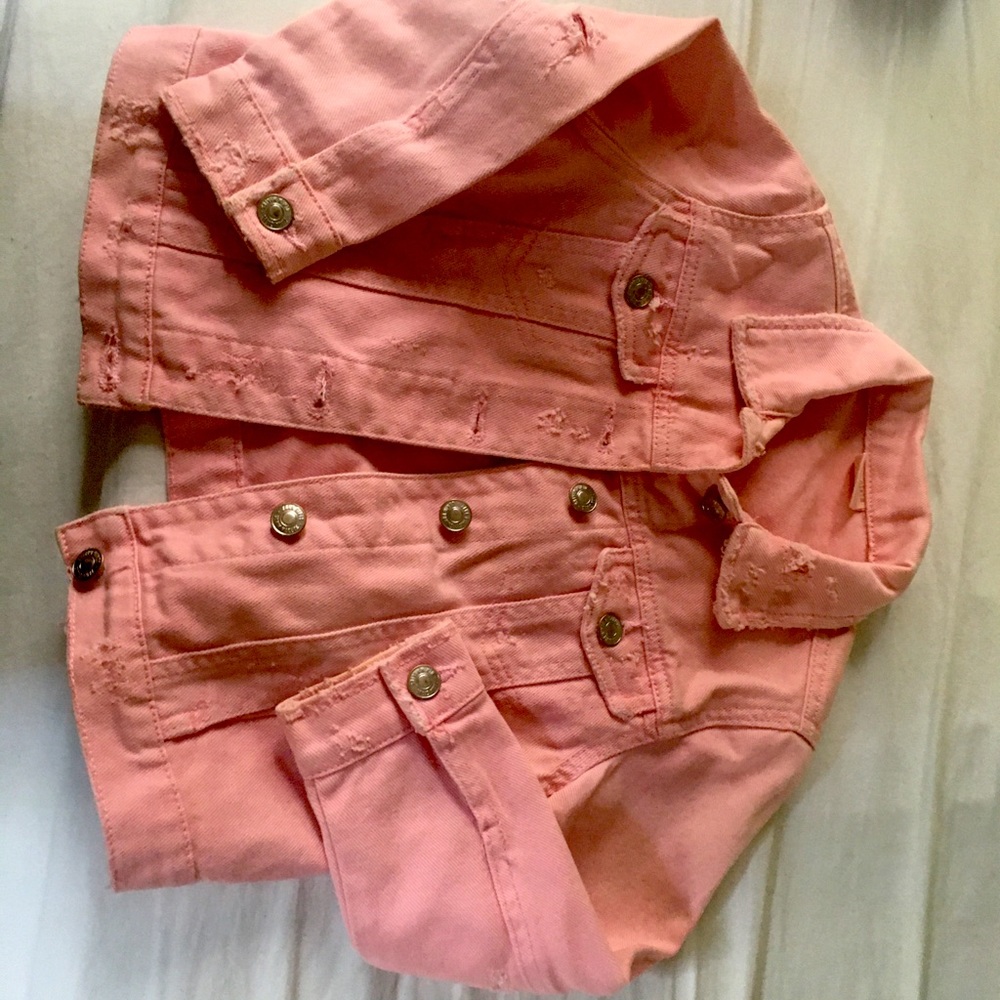 Kids pink jean jacket distressed